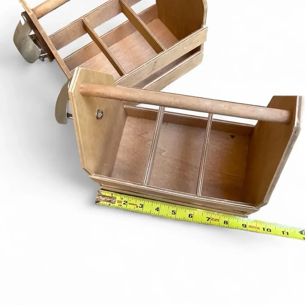 2 Rustic Wooden Beer Bottle Carriers 6-Pack Caddy w/ Built-In Openers New